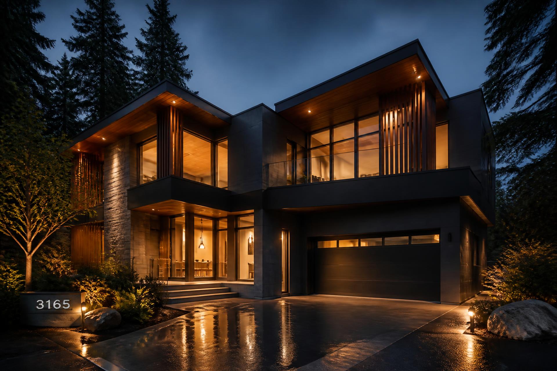 Luxury Vancouver home with premium fiber cement and cedar exterior siding at dusk