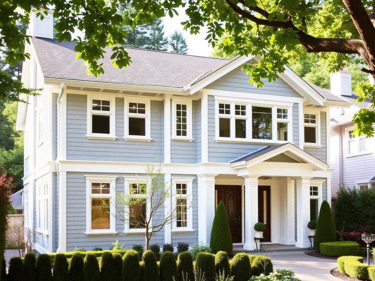 North Vancouver home with light grey fiber cement siding and white trim