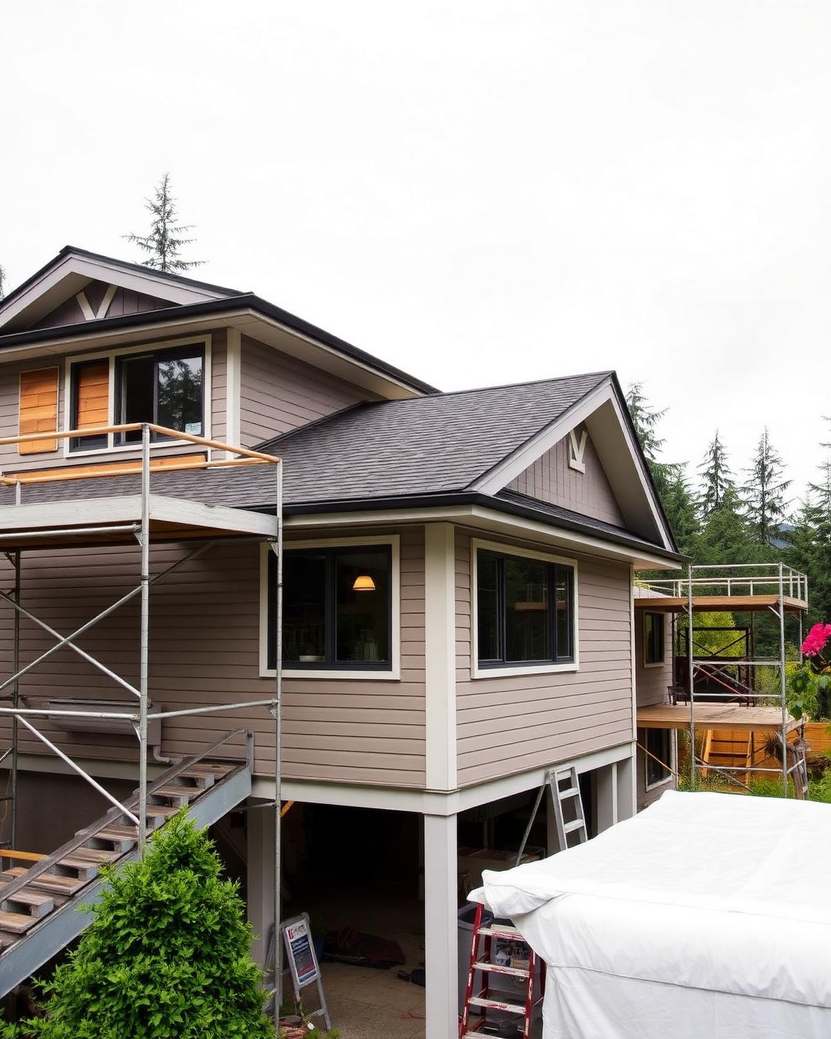 North Vancouver home during a complete exterior siding renovation